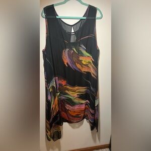 Size 20 Black Dress  with Black Sheer colorful Overlay